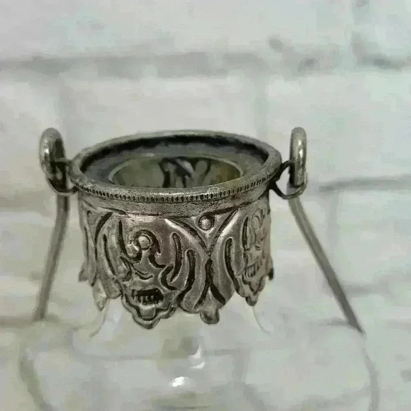 Large 14" Jug  Etched Crystal Tea Votive Candle Holder Silver Metal Handle - Picture 5 of 15